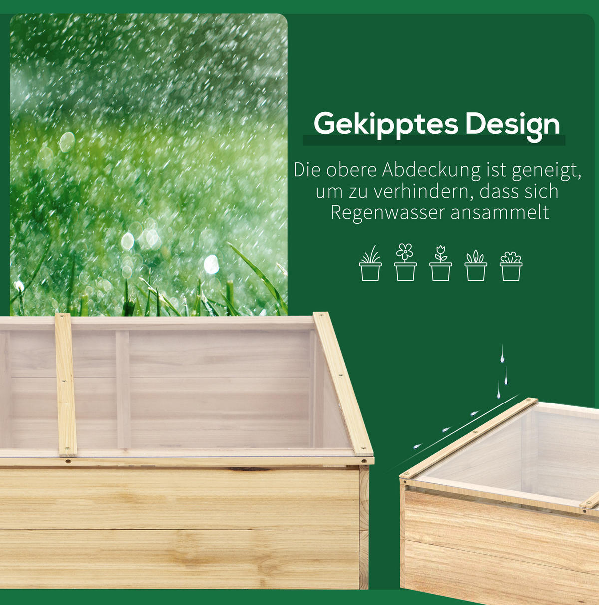 GEWÄCHSHAUS aus Holz 100x50x35/26 cm in Natur mit PC-Platte - Naturfarben, Holz (50/35/100cm) - Modfu