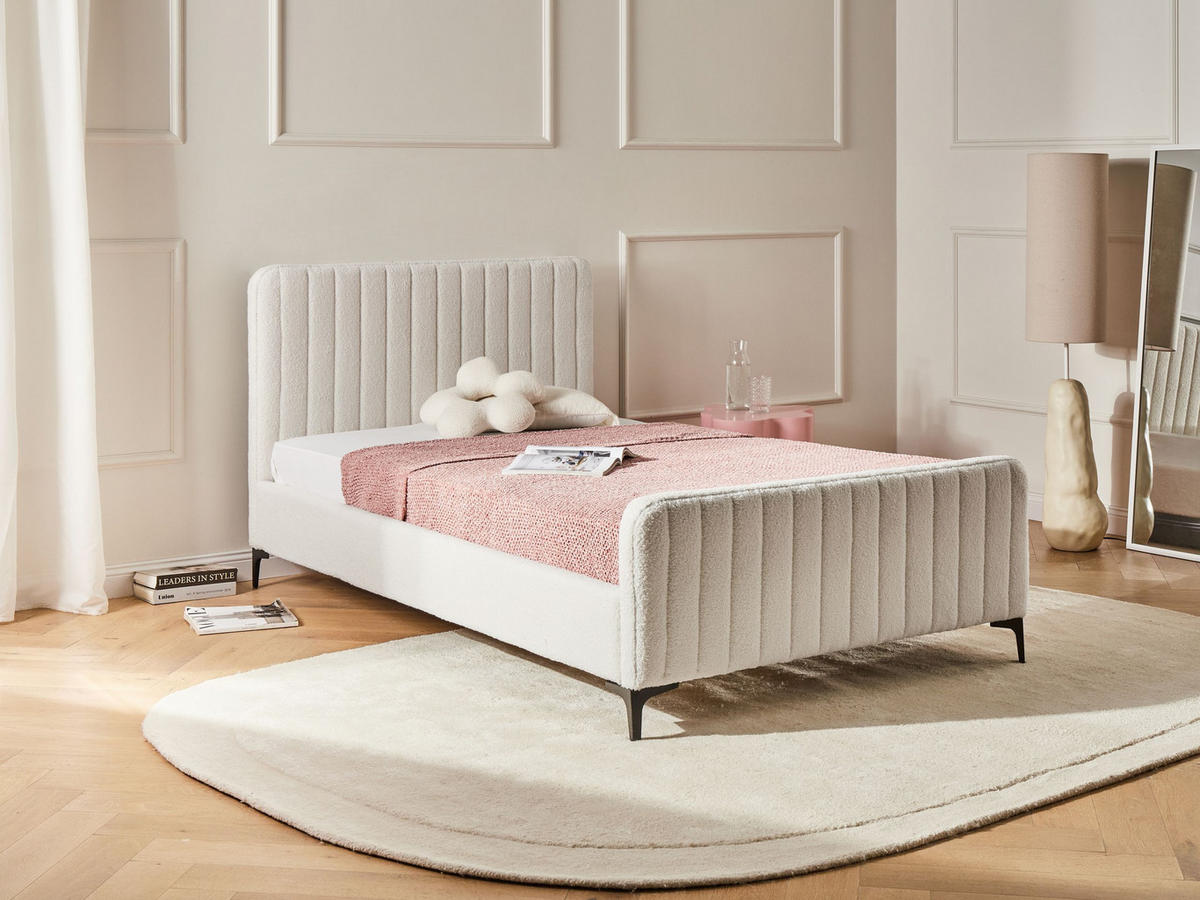 BETT mit Lattenrost 120/200 cm Cremeweiß Lunan - Schwarz/Weiß, Textil (120/200cm) - Beliani