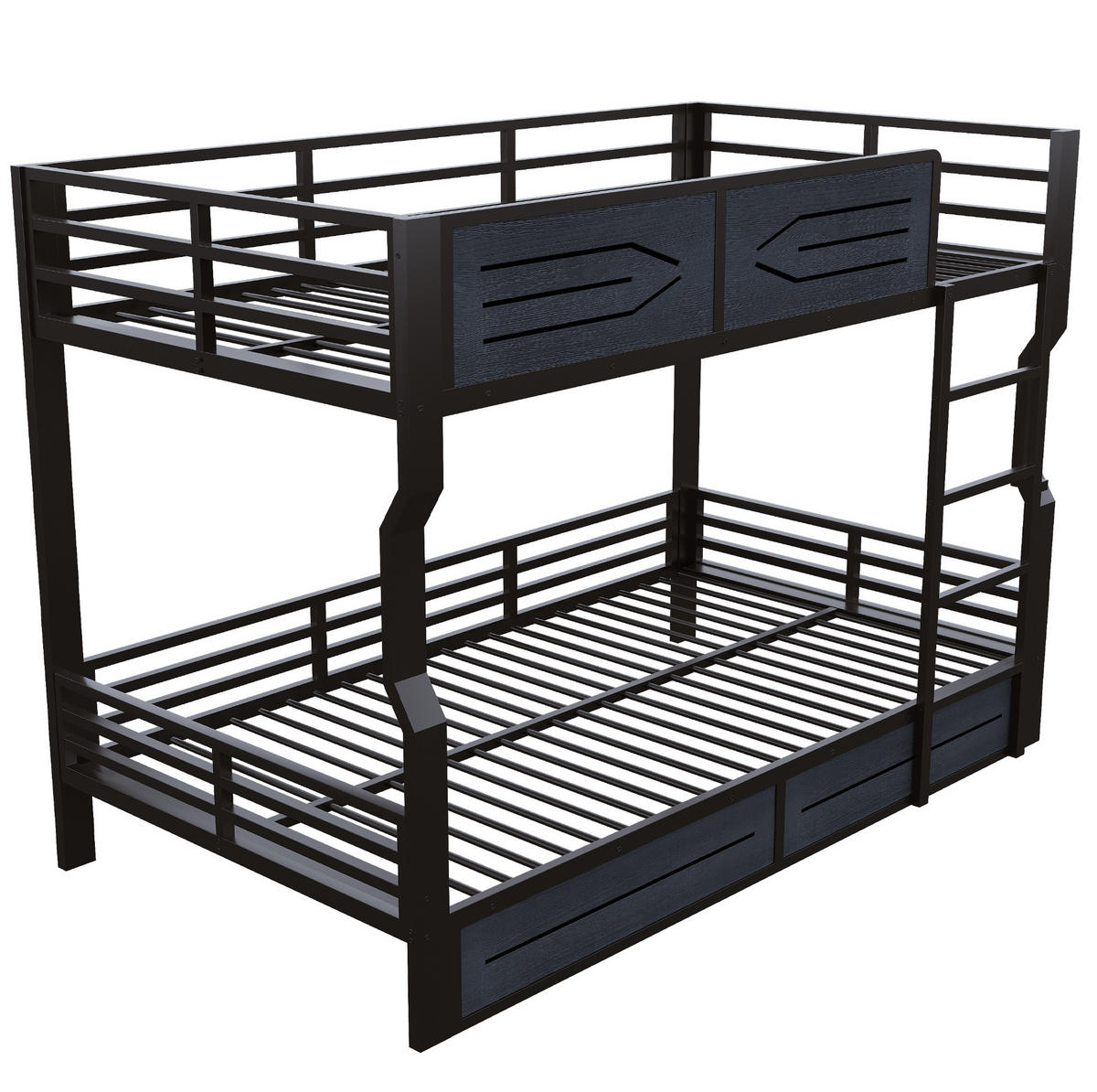 ETAGENBETT Metall & MDF 140x200 cm Schwarz mit LED-Beleuchtung und Treppe - Schwarz, Holzwerkstoff (140/200cm) - Modfu