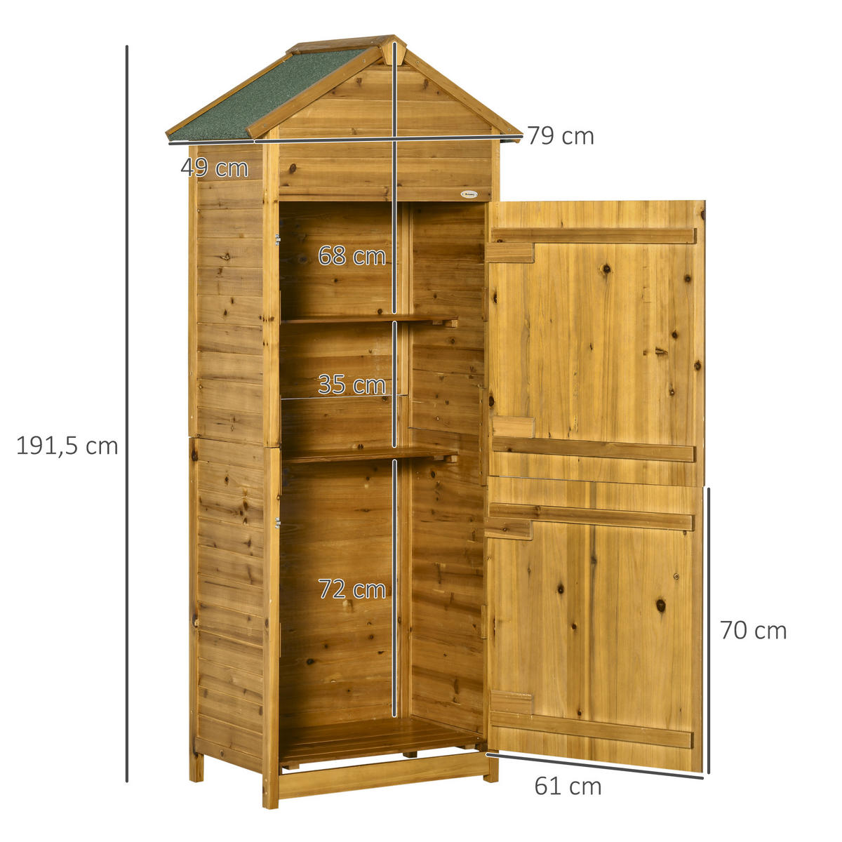 GERÄTEHAUS Gartenschrank Gartenhaus, 2 Regale, 2 Türen, wetterfest, Tanne, Naturholz - Fichtefarben, Holz (49/191.5/79cm) - Outsunny