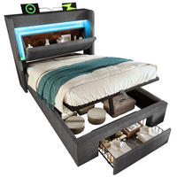 POLSTERBETT mit Stauraum, LED und USB 90x200 cm Leinen Gray mit Matratze - Grau, Metall (90/200cm) - Meubliv