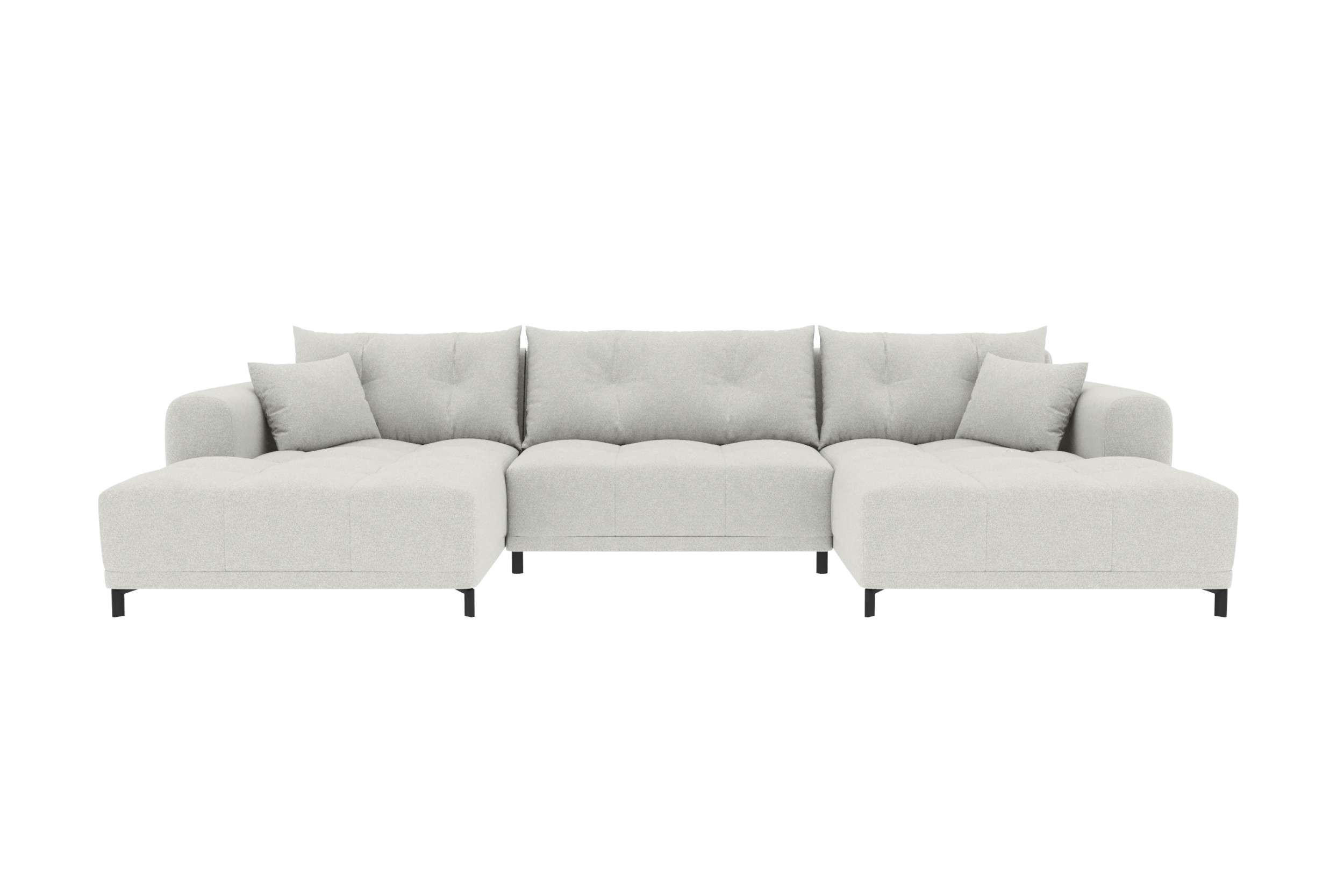 WOHNLANDSCHAFT Strukturstoff Hellgrau inkl. Schlaffunktion - Hellgrau/Schwarz, Textil/Metall (348/94/181cm) - 99rooms