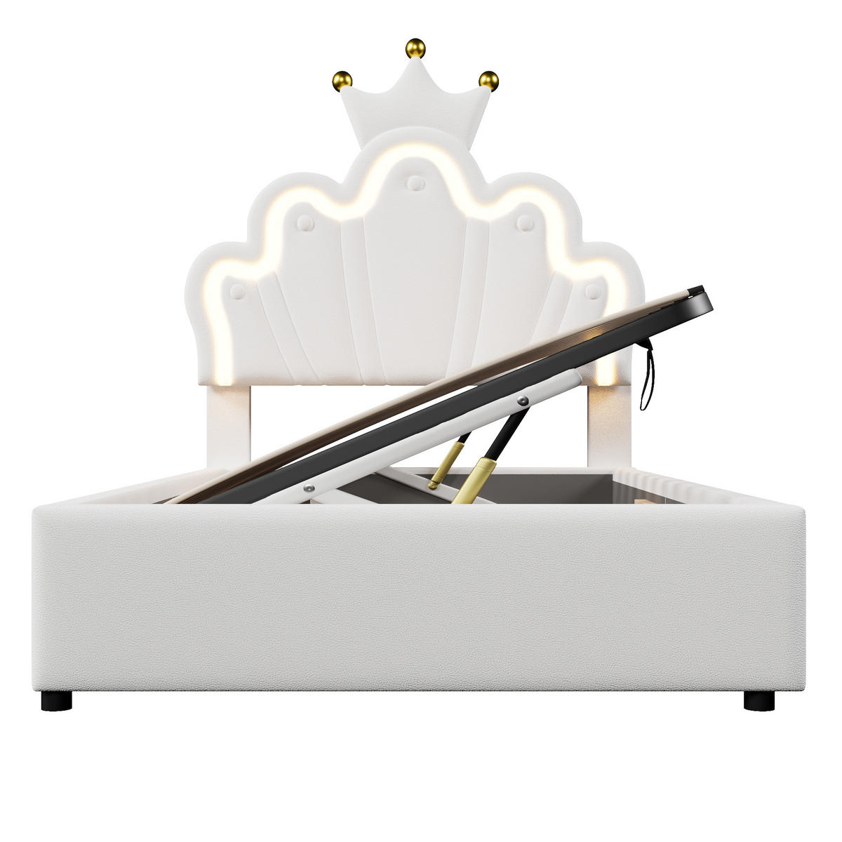 POLSTERBETT 90x200cm Weiß Mit LED & Hydraulik - Weiß, Leder - FLIEKS