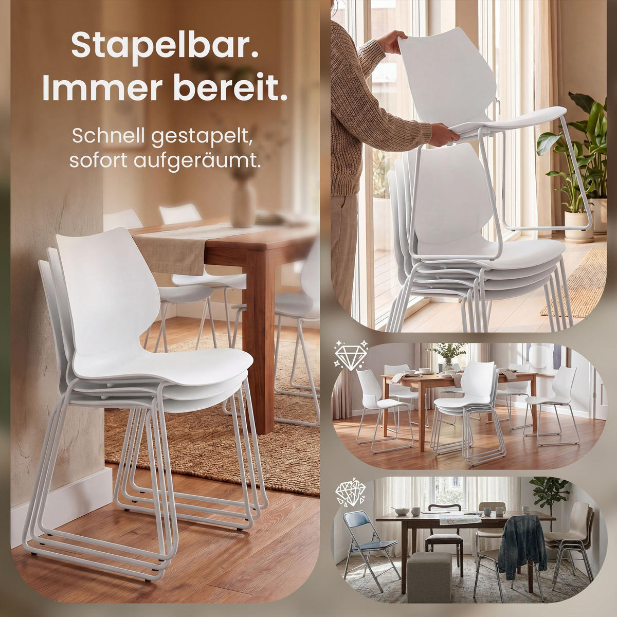 STUHL 2 Kunststoff Weiß - Weiß, Kunststoff/Metall (47/86/50cm) - CLP