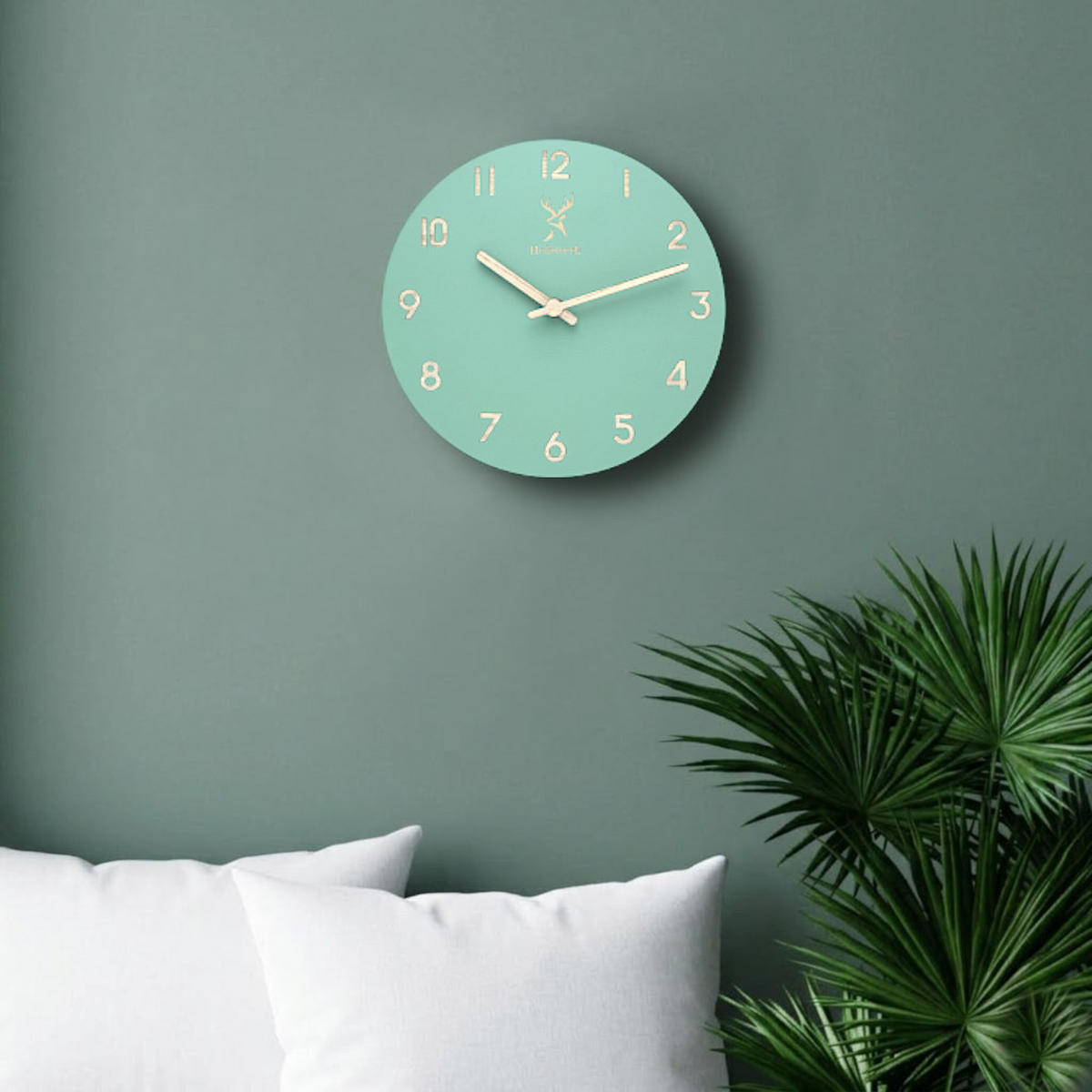 WANDUHR Holz Designer LIMBURG Loft Wand Uhr, mintgrün - Beige/Grün, Holz (25/25/2.2cm) - Holzwerk