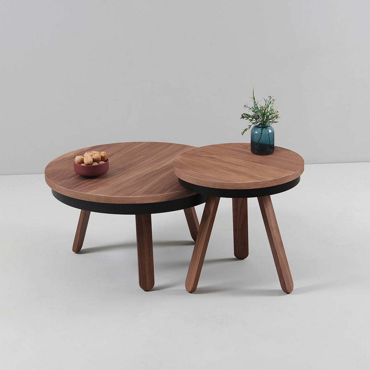 BEISTELLTISCH Batea S mit Tablett - Walnussfarben/Schwarz, Holz (42/42/42cm) - Woodendot