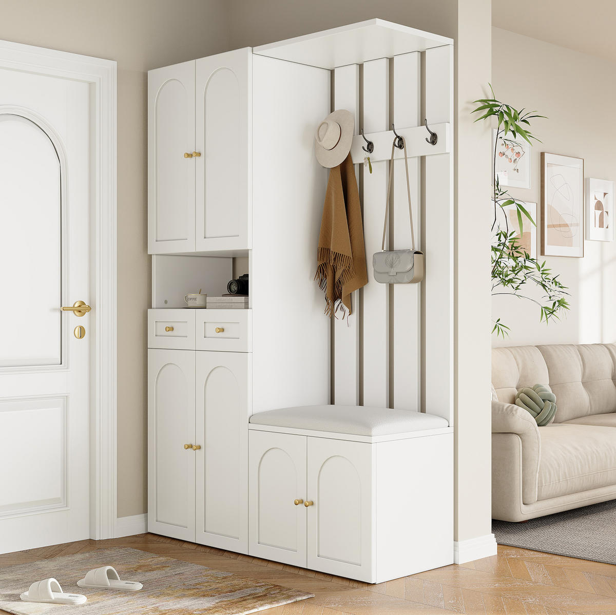 GARDEROBENSET mit Schuhschrank und Bank 110 x 37 x 180 cm Weiß - Weiß, Holz (37/180/110cm) - Beauniv