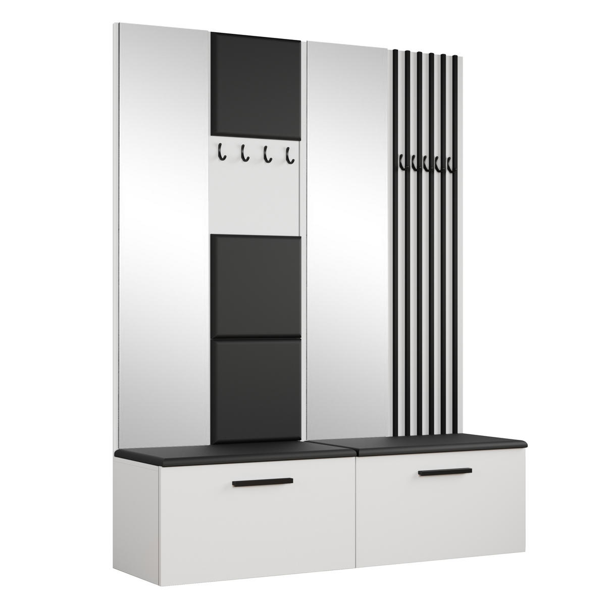 GARDEROBENSCHRANK MODULO 161,2/204/40 cm Modern Garderobe-Set Weiß - Schwarz/Weiß, Holzwerkstoff (161.2/204/40cm) - MASSENO