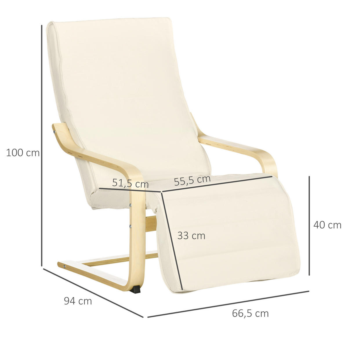 RELAXSESSEL 66,5/94/100 cm mit verstellbarem Fußteil - Creme, Textil (94/100/66.5cm) - BEAOK