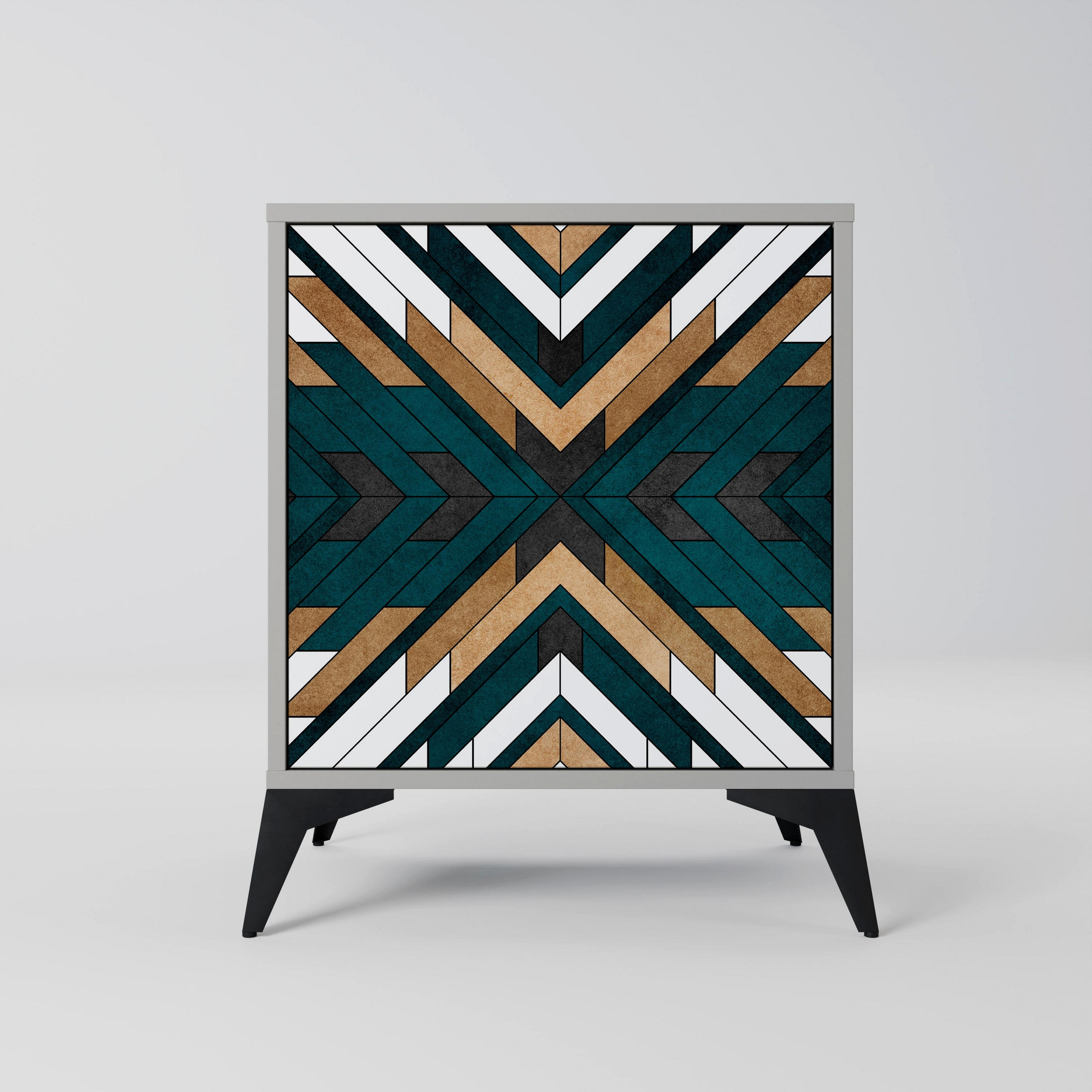 SIDEBOARD ARTISTIC GEOMETRY, Grau, 57,5x42x70,5 cm, Schwarze Metall-Sternfüße - Multicolor/Schwarz, Holzwerkstoff/Metall (57.5/70.5/42cm) - SpaceRebels