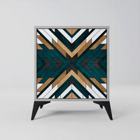 SIDEBOARD ARTISTIC GEOMETRY, Grau, 57,5x42x70,5 cm, Schwarze Metall-Sternfüße - Multicolor/Schwarz, Holzwerkstoff/Metall (57.5/70.5/42cm) - SpaceRebels