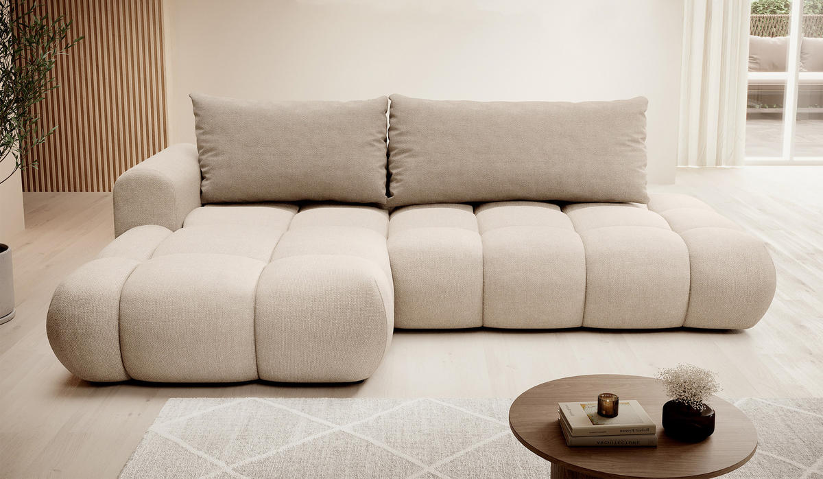 ECKSOFA Ombo Beige Chenille 280 cm - Beige/Schwarz, Kunststoff/Textil (284/167cm) - Selsey