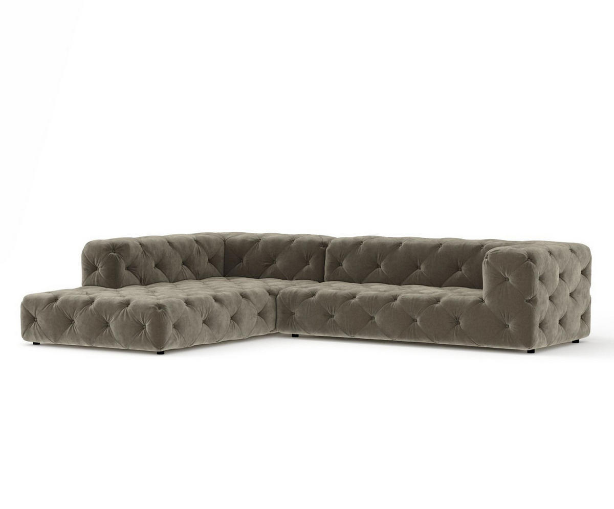 ECKSOFA Cosimo Taupe Samtstoff - Taupe/Schwarz, Holz/Holzwerkstoff (325/228cm) - Maison de Reve
