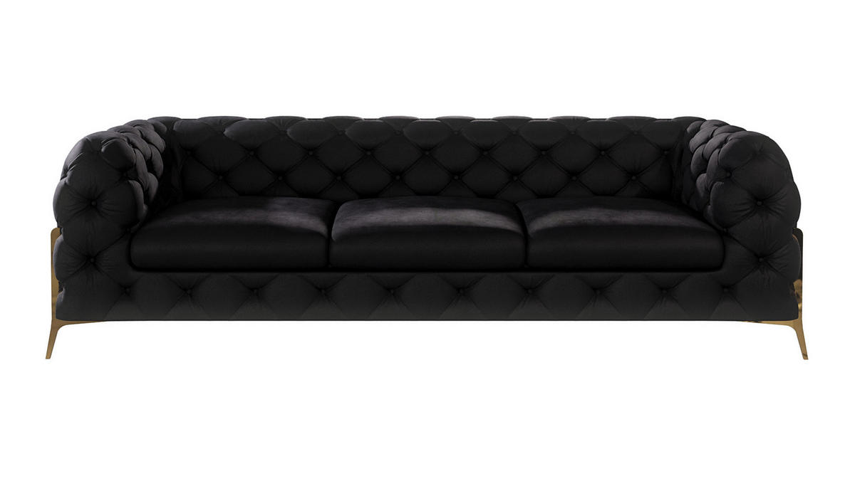 SITZGARNITUR 3+2+1 Chesterfield Lexi Schwarz Samt - Goldfarben/Schwarz, Holz/Textil (243/75/100cm) - S-Style Möbel