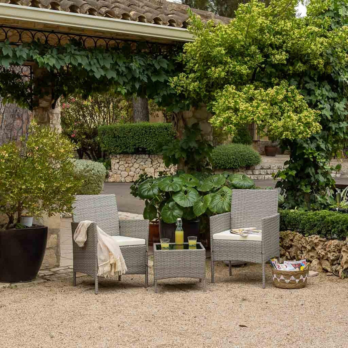 GARTENLOUNGE, 3er-Set - Grau, Naturmaterialien - Wanderlust