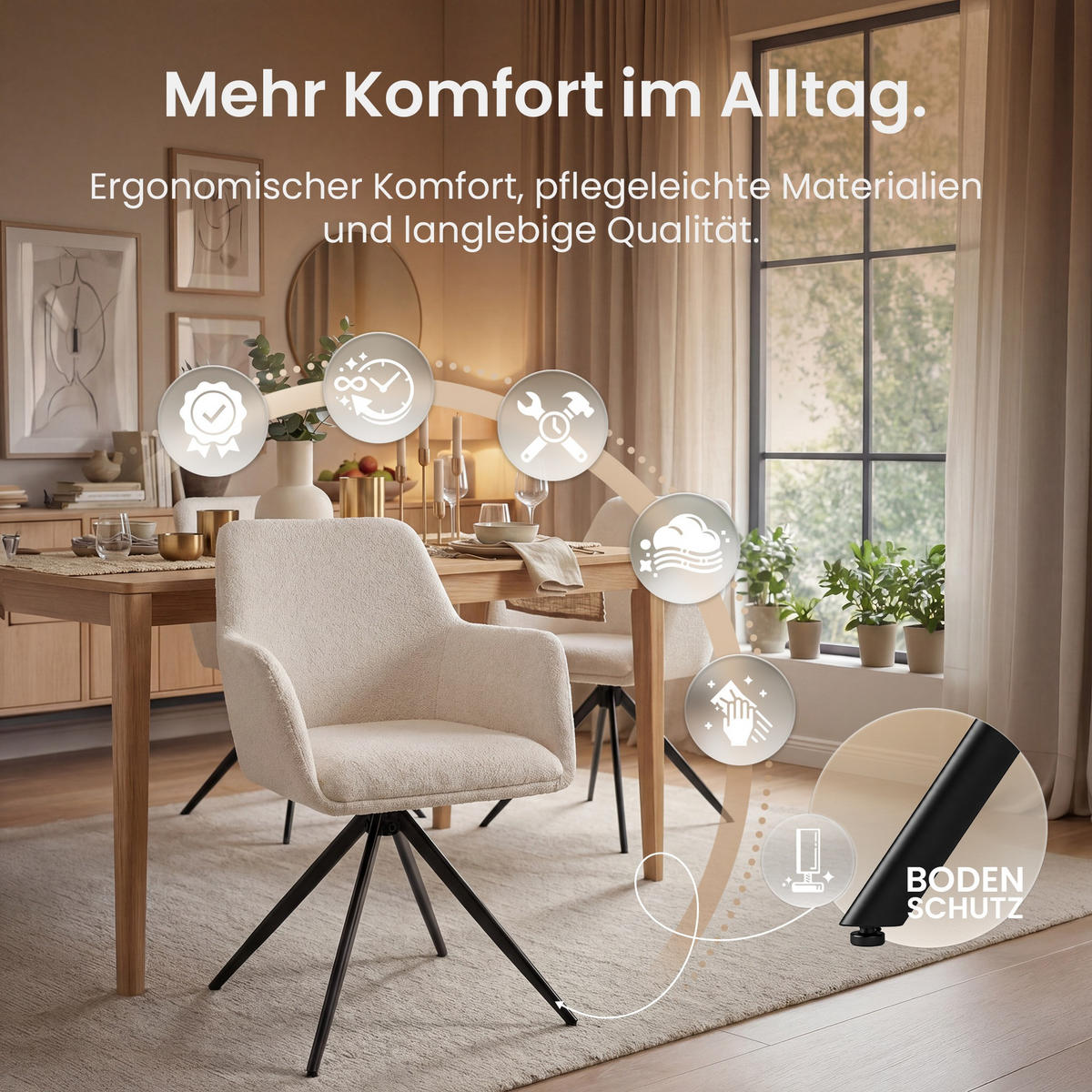 ESSZIMMERSTUHL Stoff Creme - Creme/Schwarz, Textil/Metall (56/82/58cm) - CLP