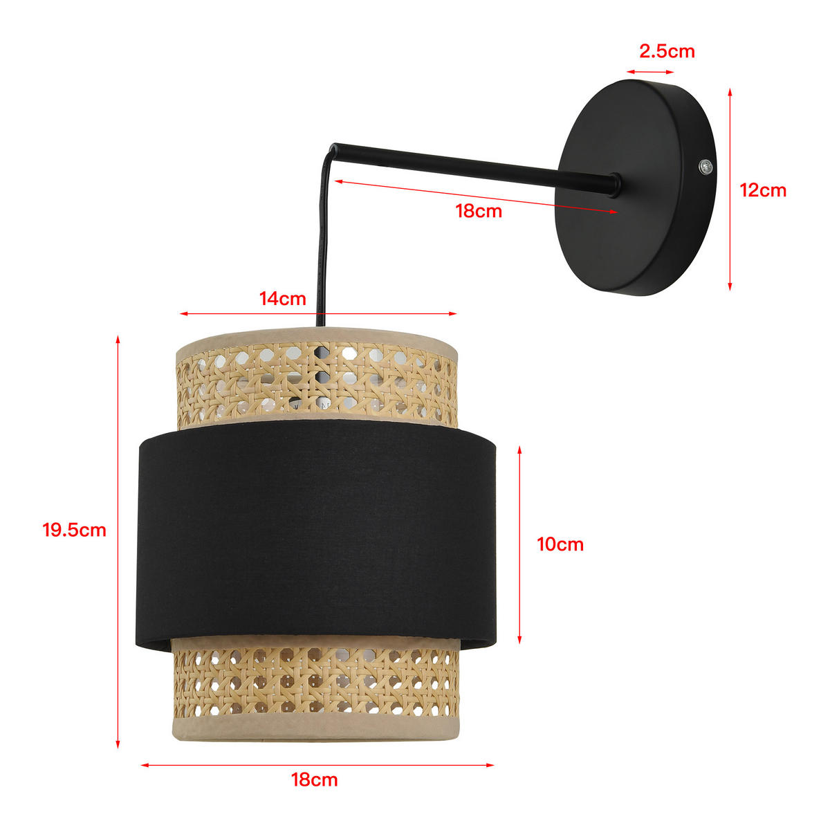 WANDLEUCHTE-SET 3 TLG. Southampton - Beige/Schwarz, Kunststoff/Metall (30/36/18cm) - lux.pro