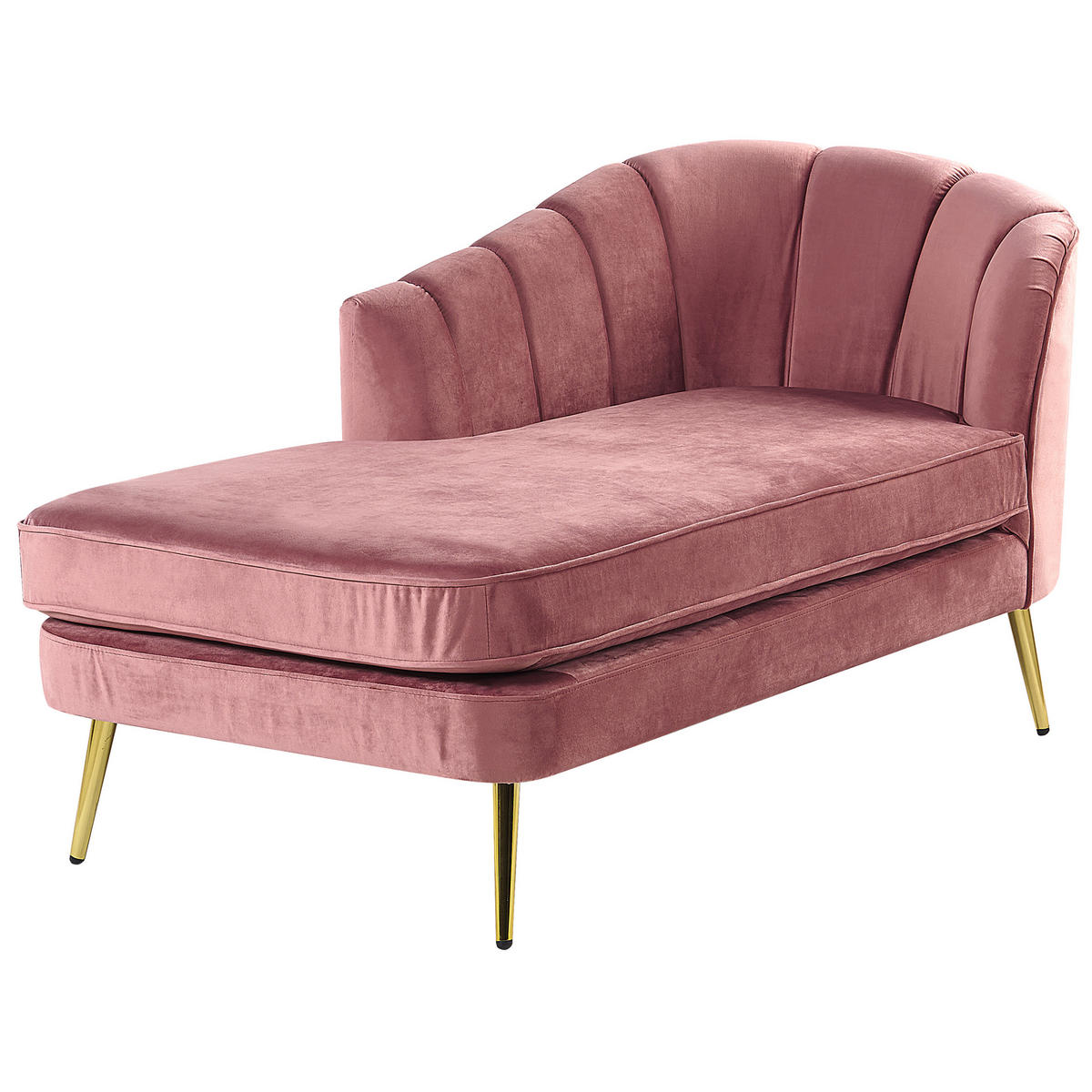 CHAISELONGUE Samtstoff rosa rechtsseitig Allier - Pink/Goldfarben, Textil (150/75/76cm) - Beliani