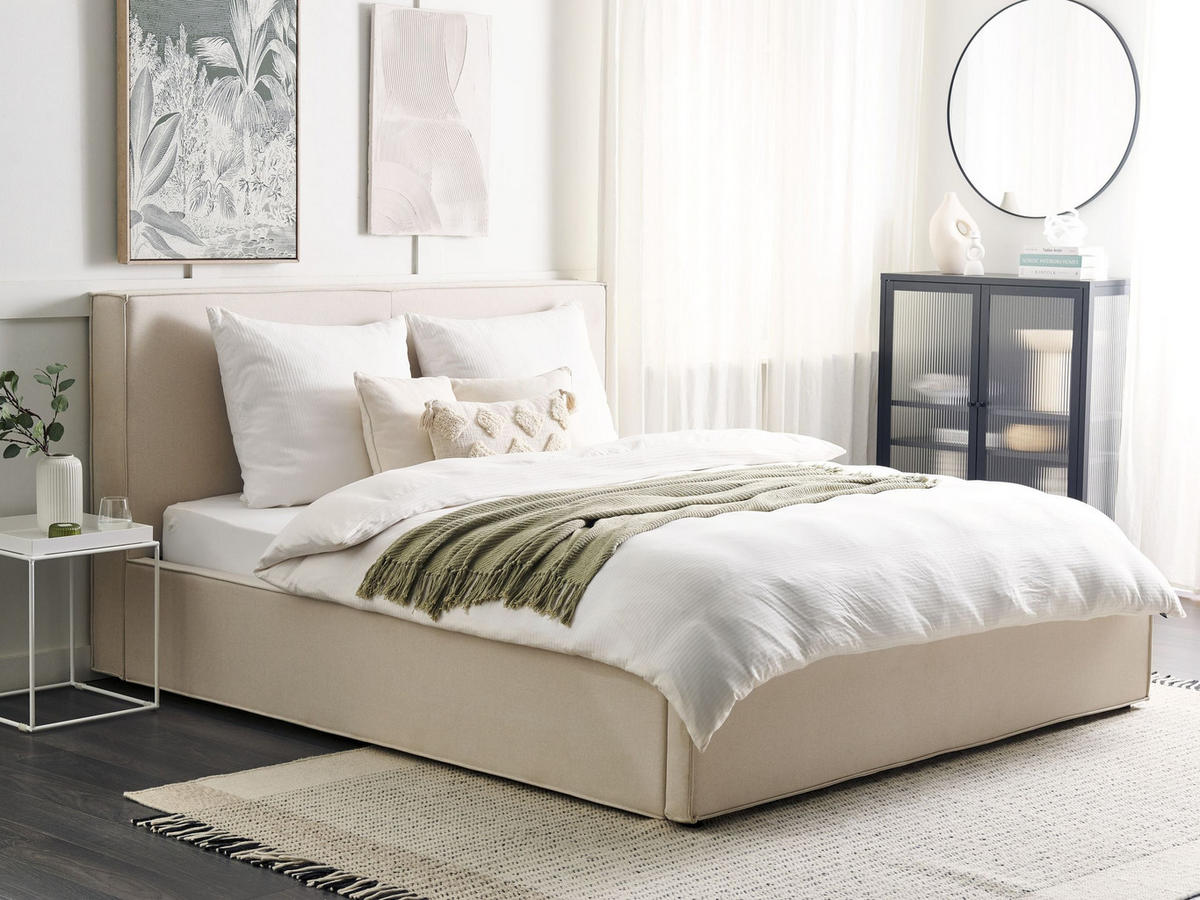 POLSTERBETT 180/200 cm Beige Moissac - Beige, Holz/Textil (180/200cm) - Beliani
