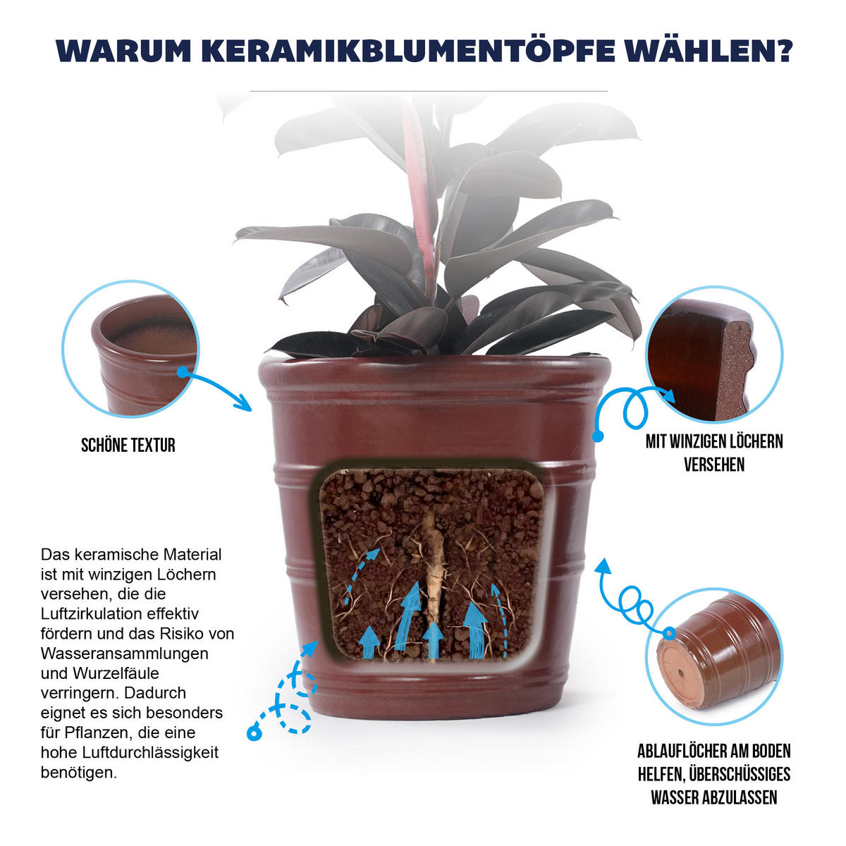 KERAMIKBLUMENTÖPFE, 3-teilig, 40,5/32/24cm, geriffelt, rotbraun - Braun, Keramik (40.5/40.5/40.5cm) - Vallsero