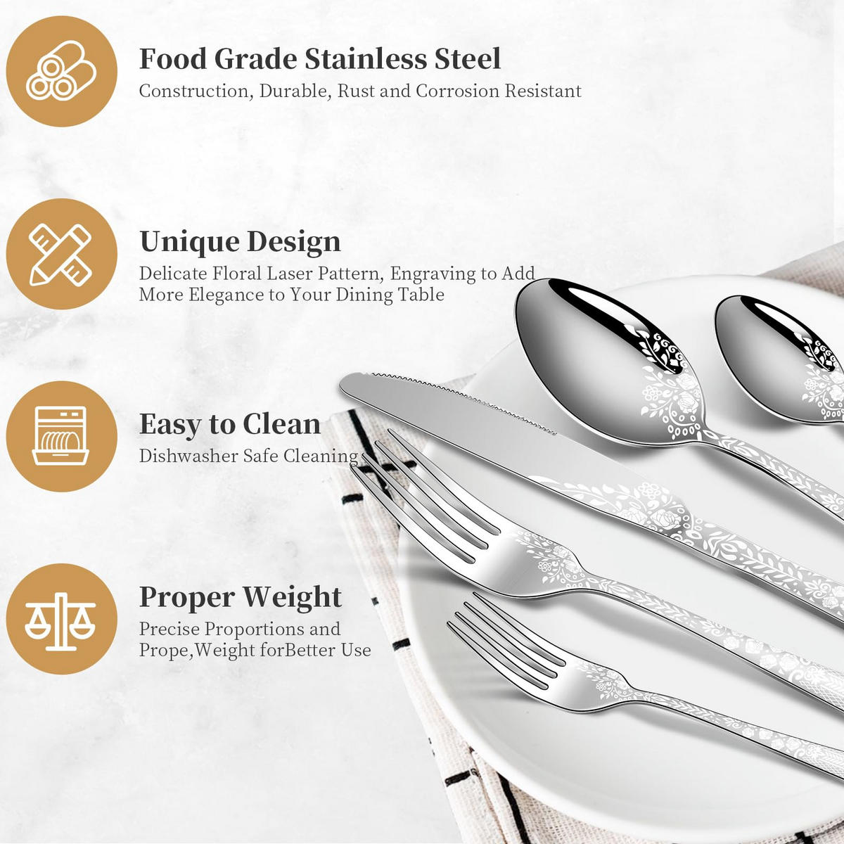 BESTECKSET 20-teilig Edelstahl - Roségold, Metall - Kaket