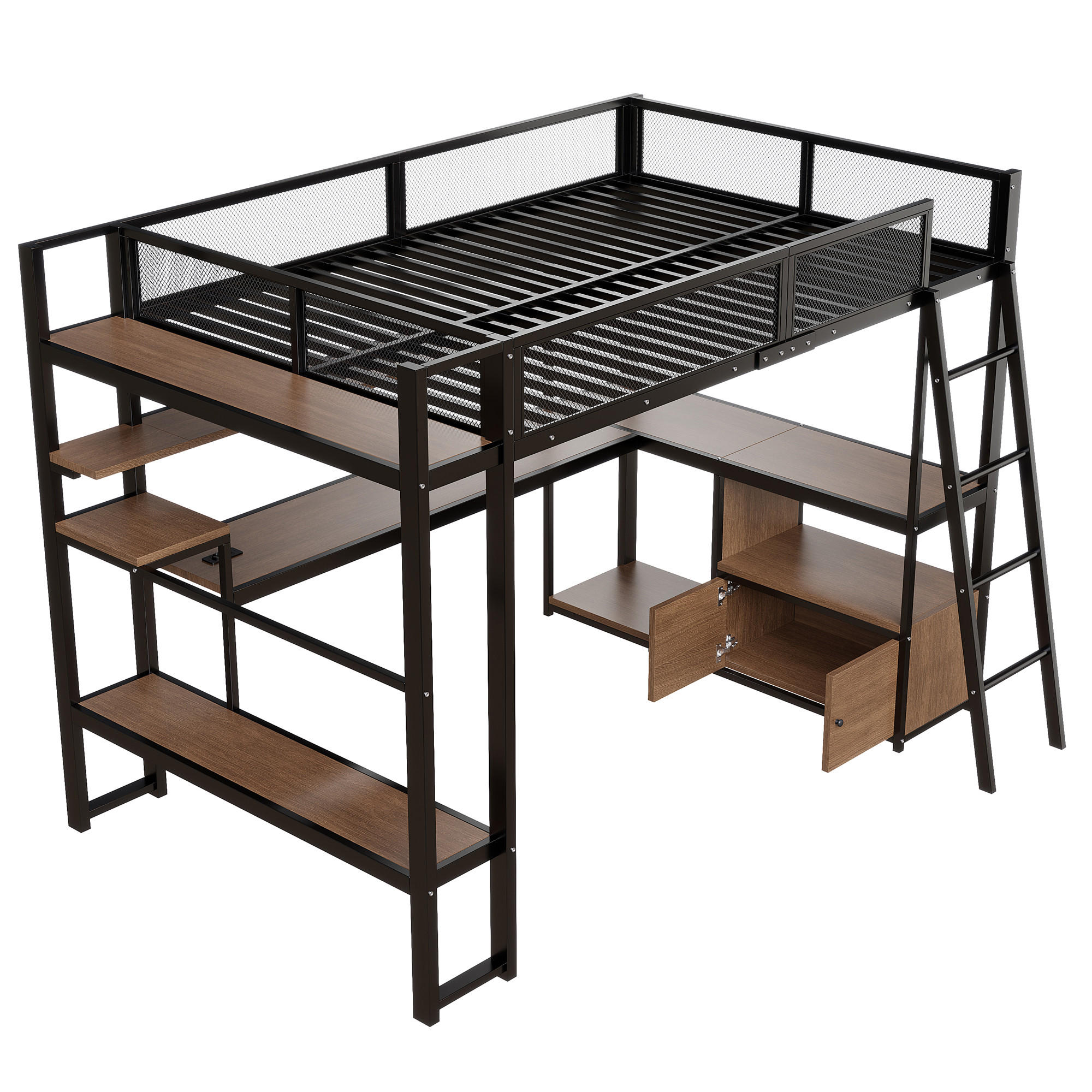 HOCHBETT 140/200 cm DE-03435, mit LED-Beleuchtung und Stauraum, in Schwarz - Schwarz, Holzwerkstoff/Metall (140/200cm) - ComfortXL