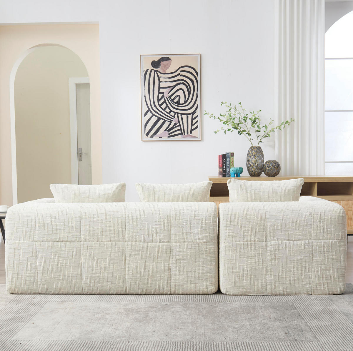 ECKSOFA L-Form 3-Sitzer mit Chaiselongue Chenille Beige 250/158/60 cm - Weiß, Textil (250/158cm) - OKWISH