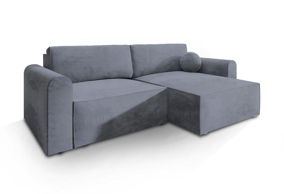 ECKSOFA FIANO M Grau Velours-Stoff mit Schlaffunktion - Grau, Holz (245/148cm) - MASSENO