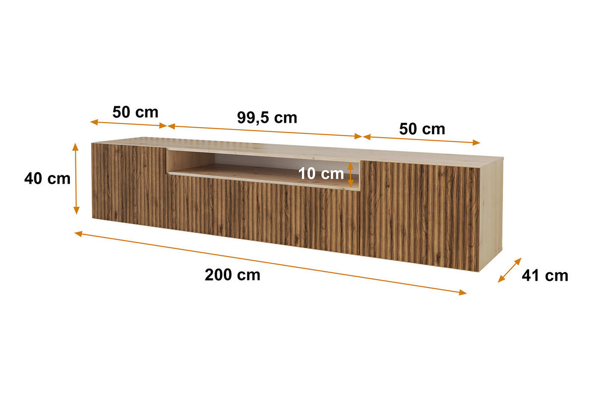 LOWBOARD NOA-2-W 200x40x41 cm - Artisan / Katania - Eiche Wotan, Holzwerkstoff (200/40/41cm) - ALTDECOR