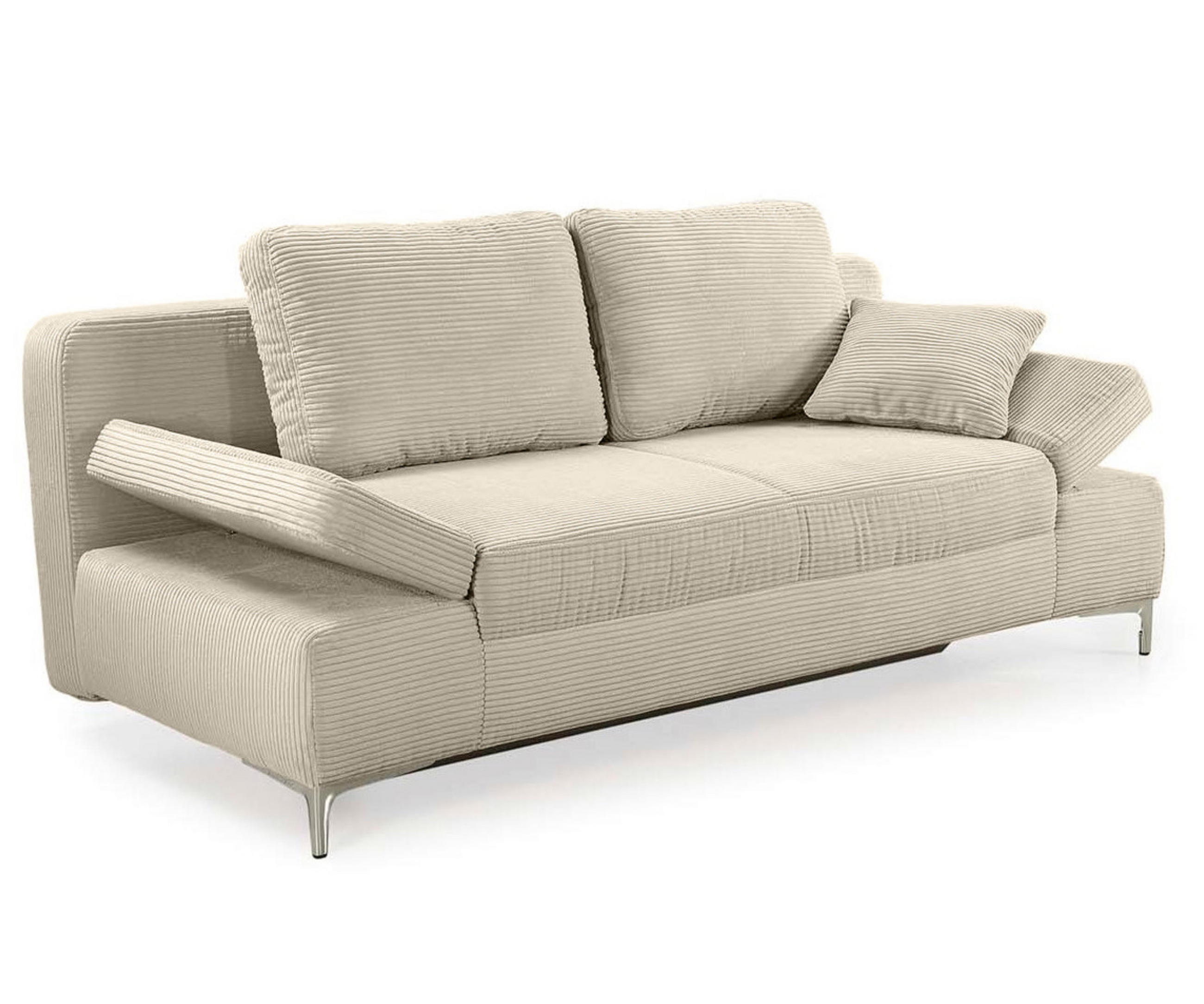SCHLAFSOFA mit Bettkasten, Federkern, Armlehnen verstellbar B202/T103/H89 cm, Liegefläche 144x198 cm, Cord Beige Grau / 15203 - Chromfarben/Greige, Textil/Metall (202/89/103cm) - luma-home