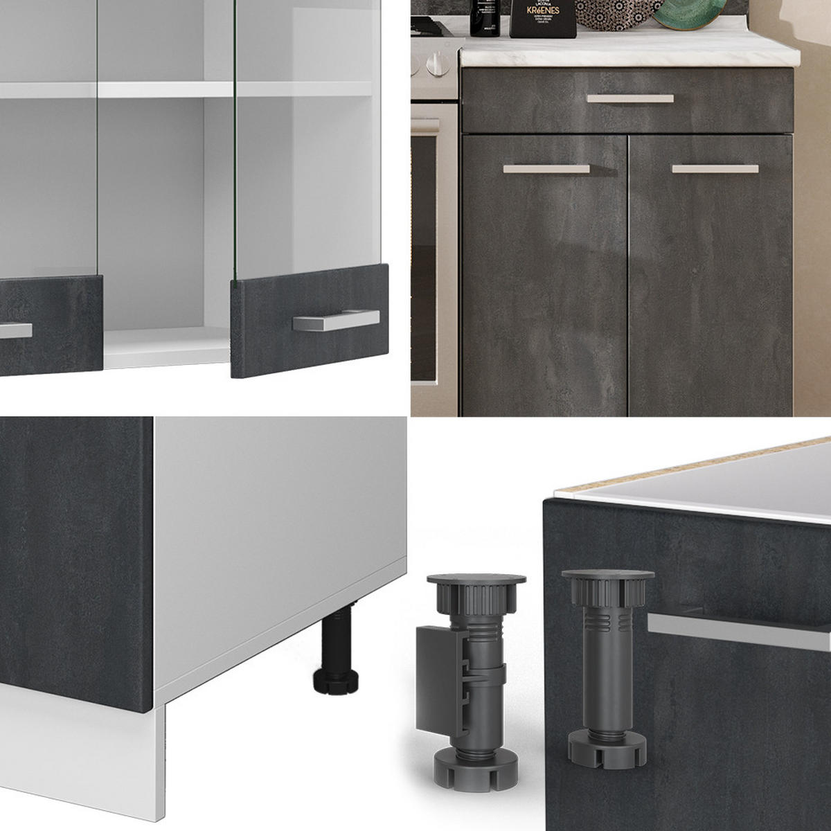 KÜCHENZEILE R-Line Schwarz Beton/Weiß 200 cm AP Anthrazit - Schwarz/Weiß, Holzwerkstoff (200/81.6/60cm) - Vicco