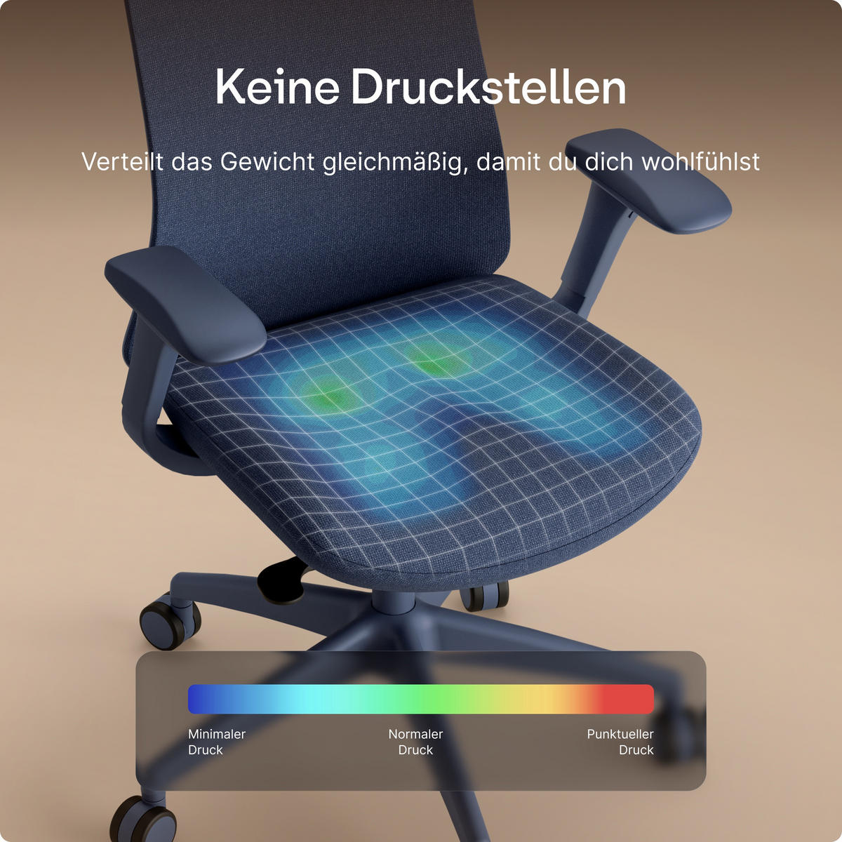 BÜROSTUHL Verstellbarer Ergonomischer SitOne Blau 4-Dimensional Armlehne, Integrierte 4-Wege-Lendenwirbelstütze - Blau, Kunststoff (60/125/68cm) - Desktronic