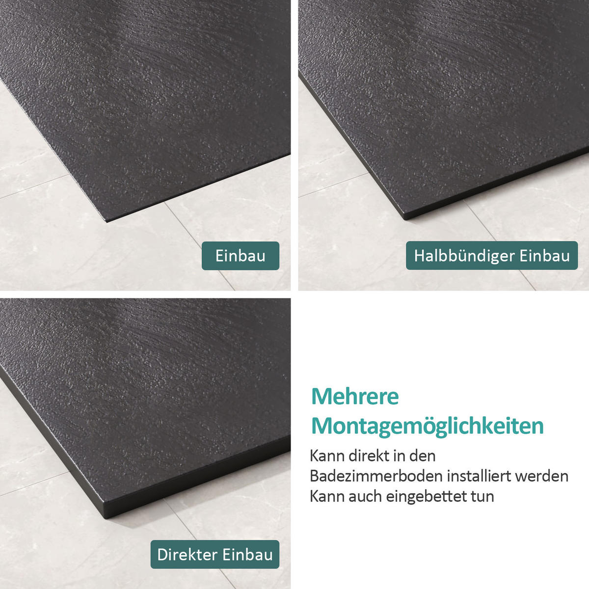 DUSCHWANNE mit rutschhemmender Oberfläche 90/140 cm, Schwarz - Schwarz, Naturmaterialien (90/2.6/140cm) - EMKE