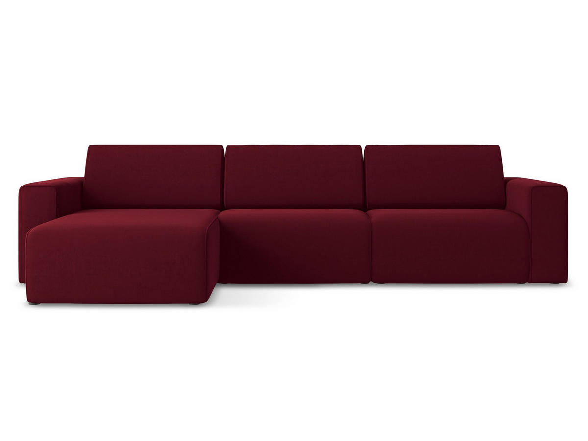 ECKSOFA Links Samt Stoff Rot - Bordeaux/Beige, Kunststoff/Textil (167/314cm) - Makamii