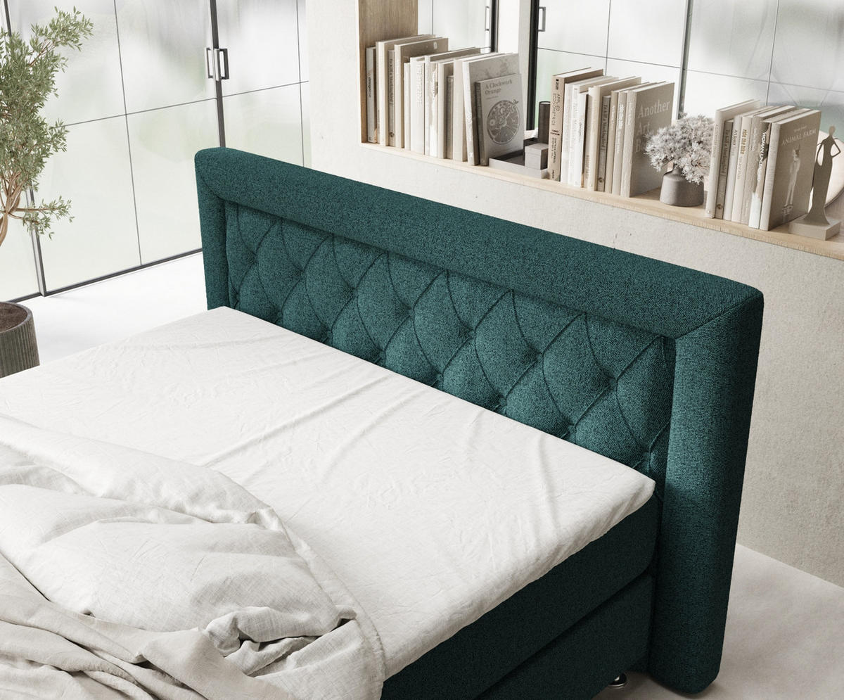BOXSPRINGBETT Lavello Grün 200/200 cm mit Latex-Topper - Silberfarben/Grün, Holz/Holzwerkstoff (200/200cm) - Maison de Reve