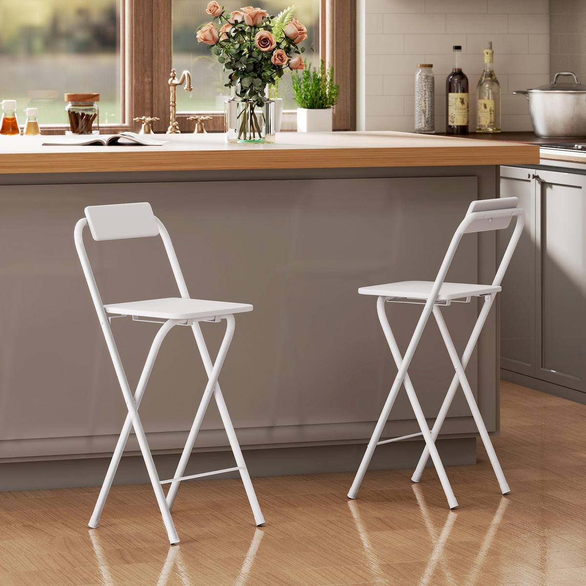 TRESENSTÜHLE 2ER-SET aus MDF Stahl Weiß - Weiß, Holzwerkstoff/Metall (37/87/45cm) - HOMCOM