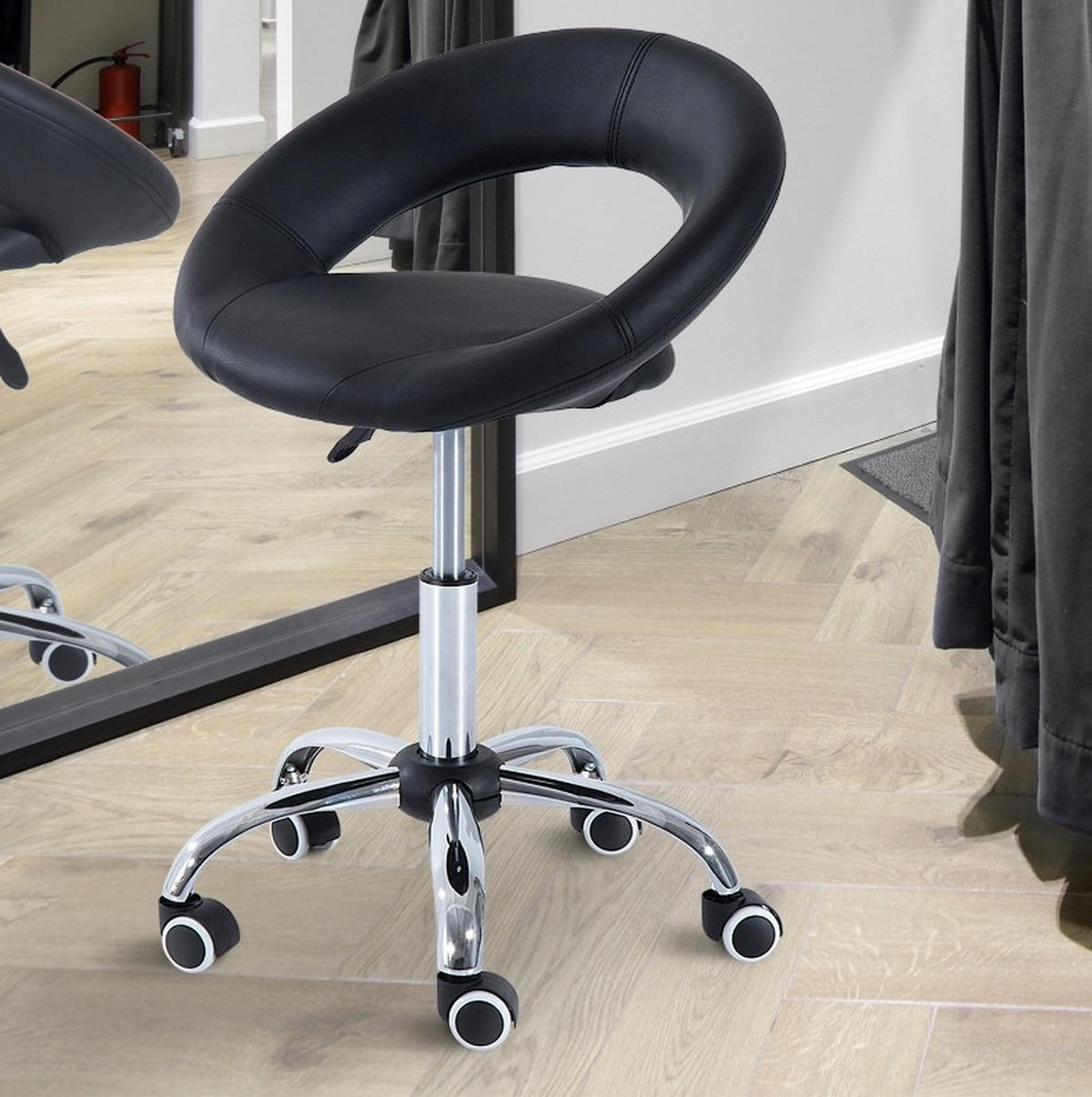 ROLLHOCKER höhenverstellbar B 50 x T 54 x H 66-78 cm PU Schwarz - Schwarz, Kunststoff (54/78/50cm) - Meubliv