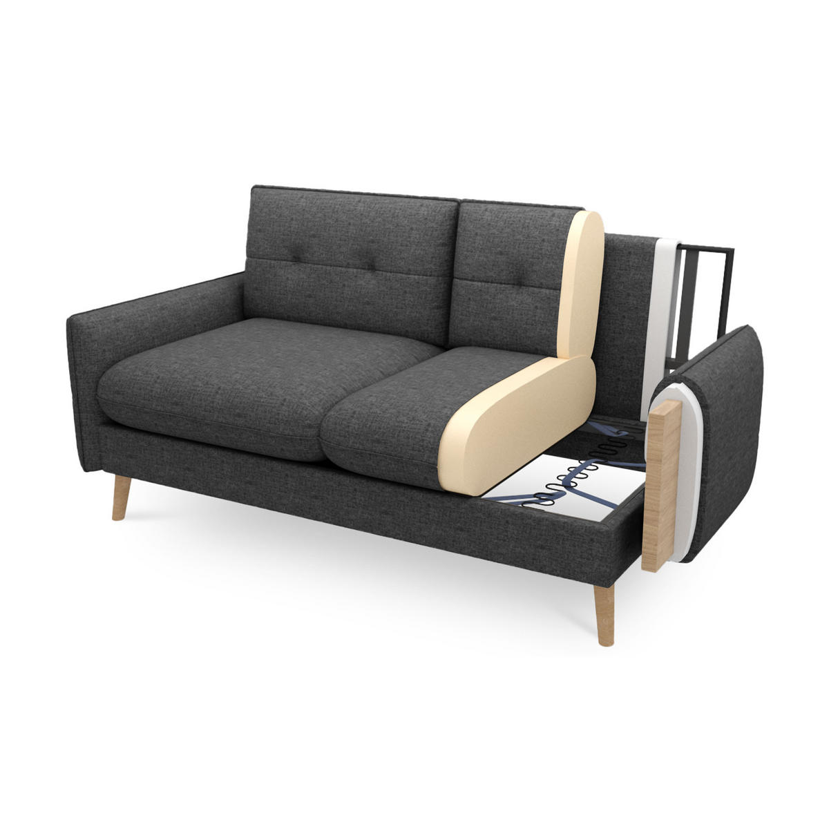 2-SITZER-SOFA Chloé Skandinavisches aus dunkelgrauem Stoff - Dunkelgrau/Akaziefarben, Holz/Holzwerkstoff (182/92/82cm) - Sicaan