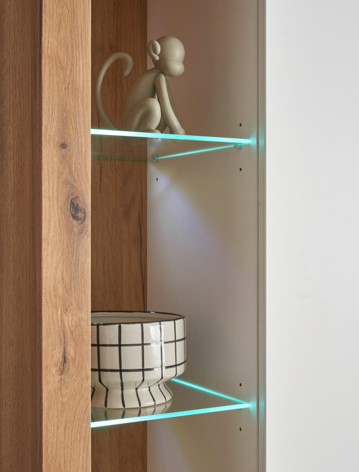 WOHNWAND weiß matt, Evoke Eiche, Wohnkombination Set 4-teilig 350 cm - Eichefarben/Silberfarben, Glas/Holzwerkstoff (350/195/43cm) - Furn.Design