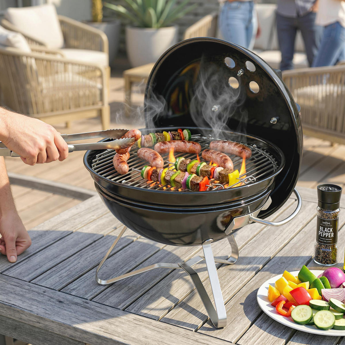 HOLZKOHLEGRILL Schwarz 41.0/41.0/44.0 cm - Schwarz, Metall (41/44/41cm)