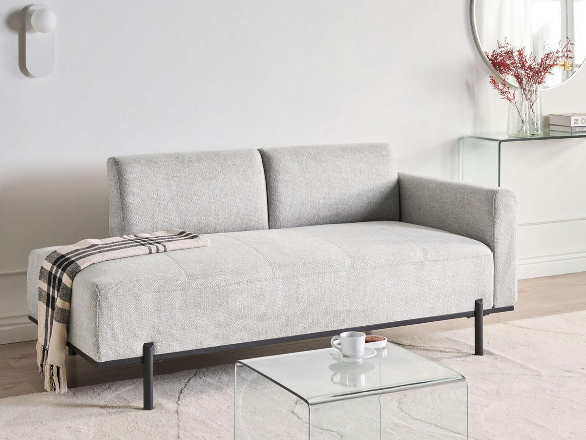 ČALOUNĚNÉ LEHÁTKO CHAISE LONGUE Umělý len Světle šedé Savasse - šedá/černá, textil (170/78/85cm) - Beliani