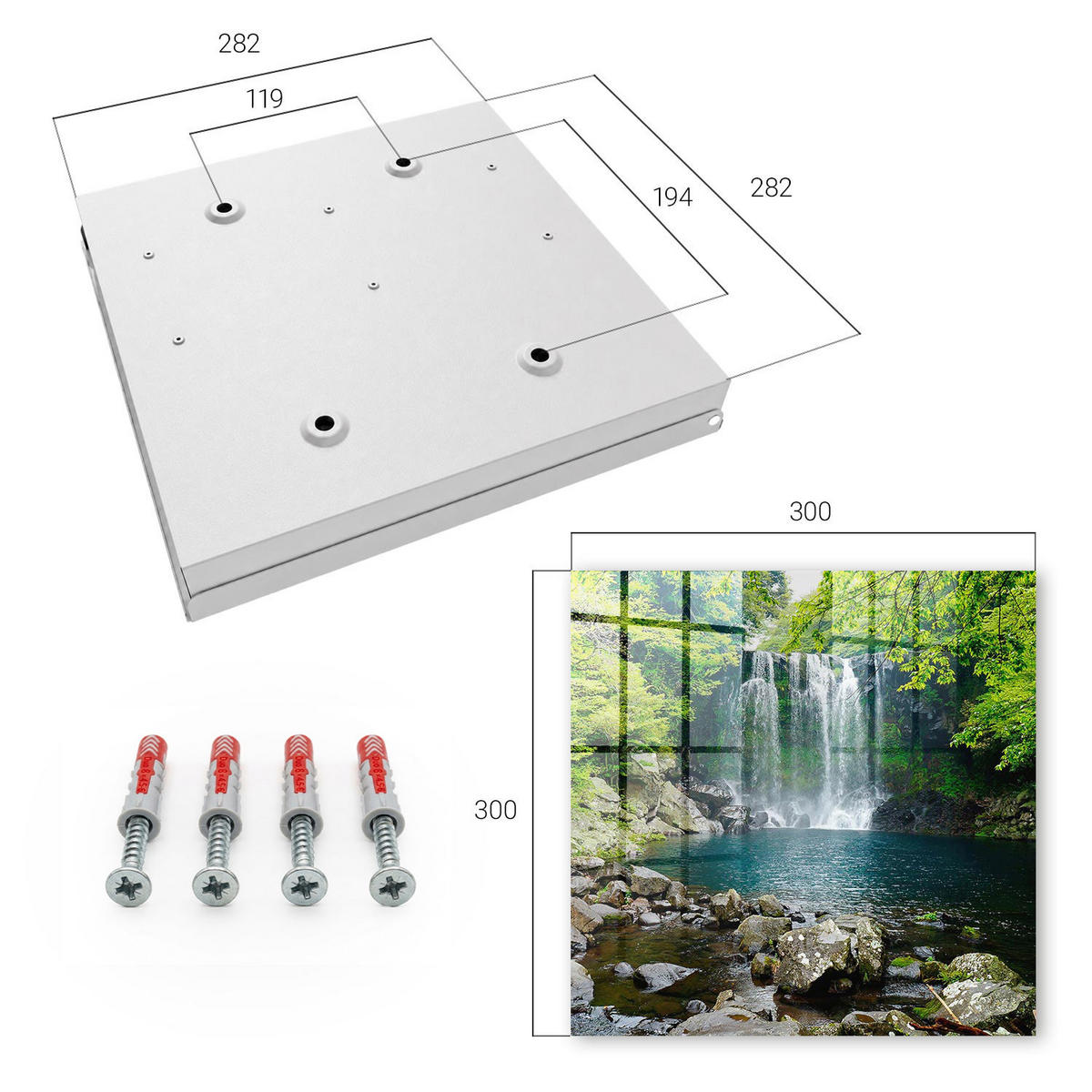SCHLÜSSELBOX Weiß 30x30 cm – Türöffnung nach rechts - Natürlicher Wasserfall - Grün, Metall (30/30/5cm) - TULUP