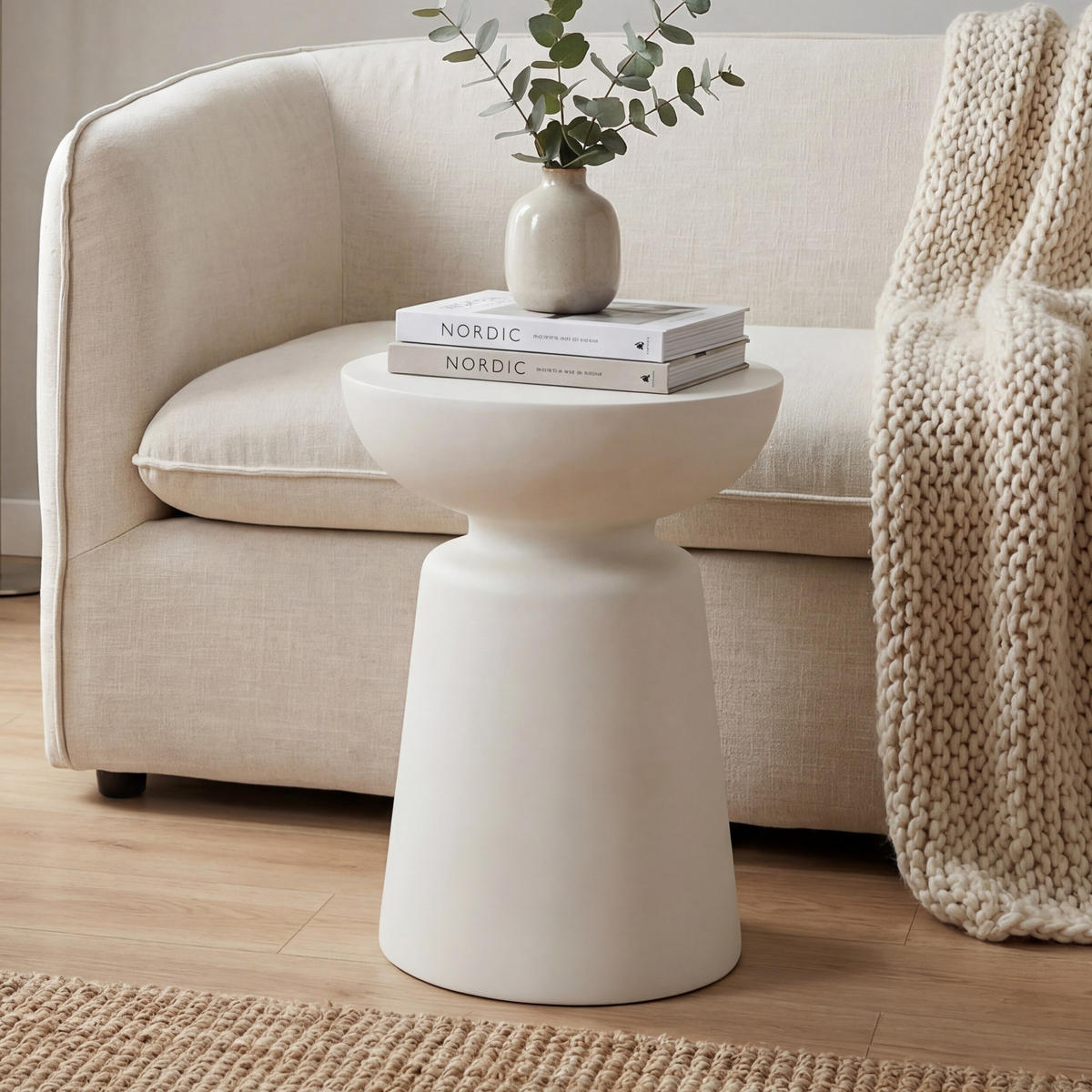 BEISTELLTISCH KYLIX Klein aus Beton 35 x 35 x 46 cm - Creme, Naturmaterialien (35/35/47cm) - Elementi