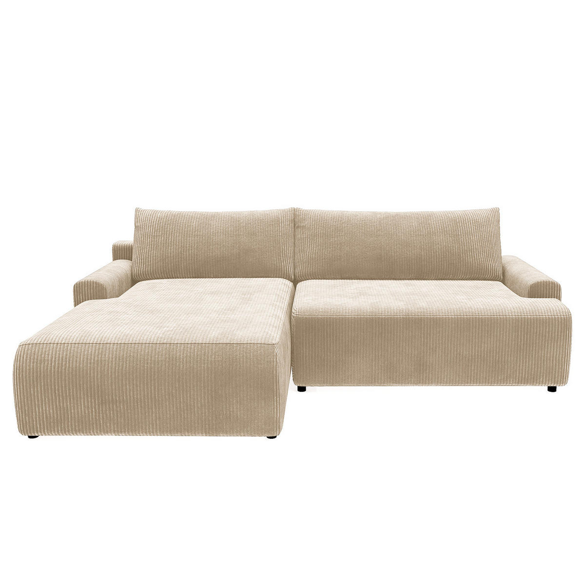 ECKSOFA mit Schlaffunktion - Longchair - Creme/Schwarz, Kunststoff/Textil (253/167cm) - home24