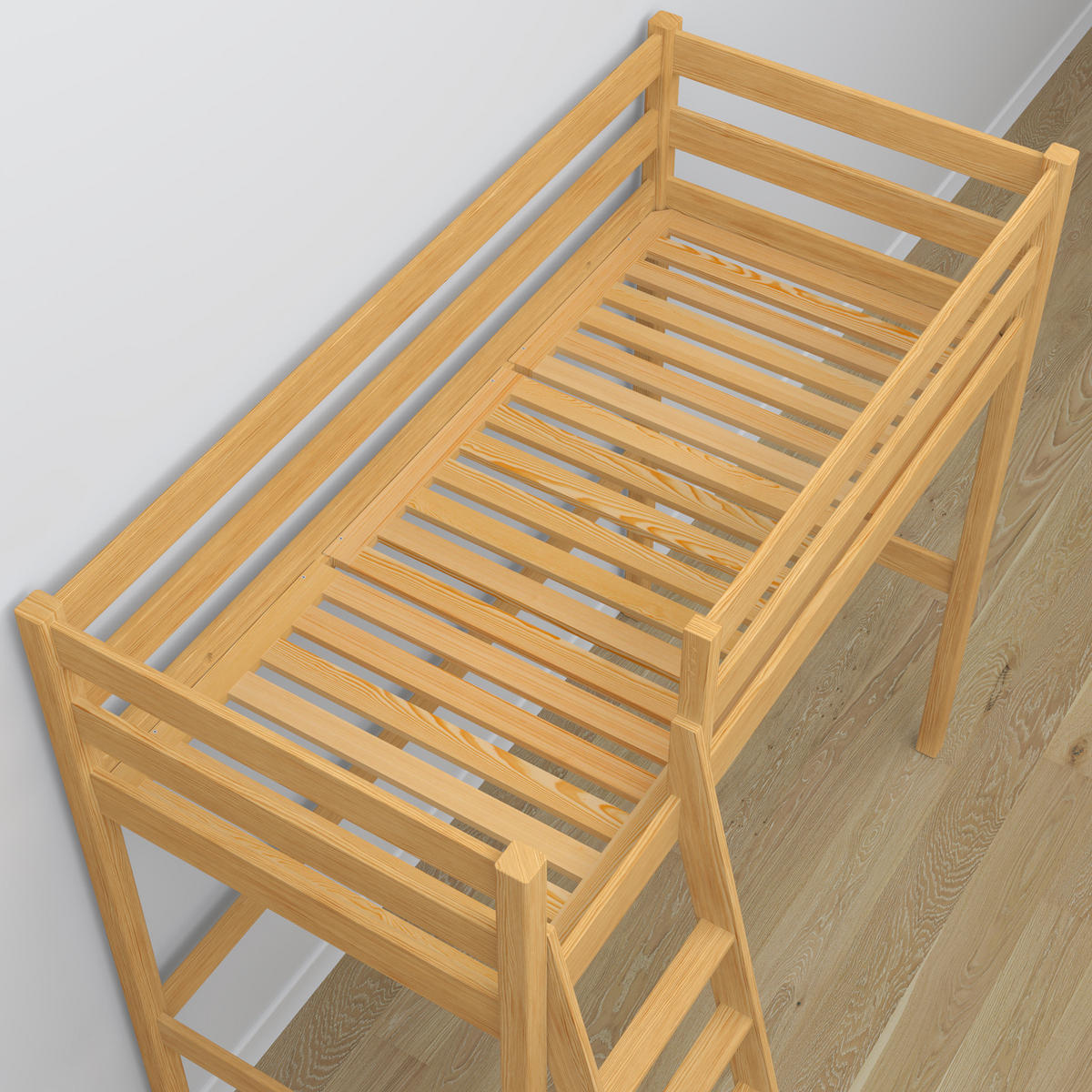 HOCHBETT N03 mit Schreibtisch Naturkiefer 90/190 - Hellbraun, Naturmaterialien/Holz (90/190cm) - N-Wood