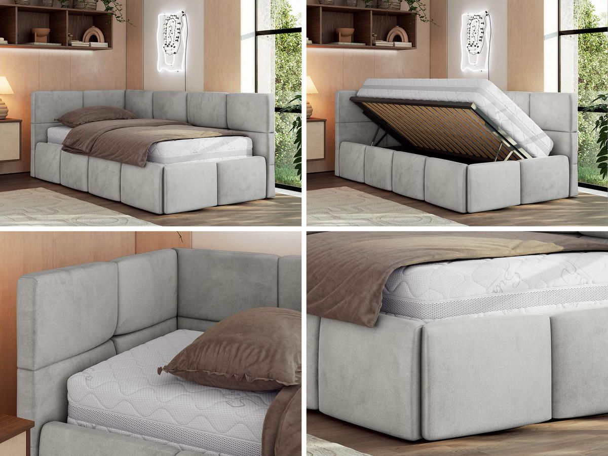 JUGENDBETT ARVO 90/200 - Hellgrau Velvet - ohne Matratze - Links Seite - Hellgrau, Textil (90/200cm) - MKS