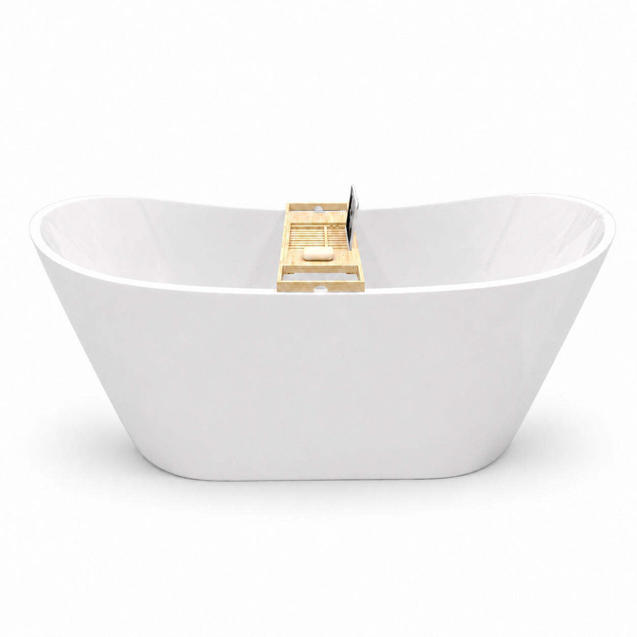 BADEWANNE rossa freistehend 170/80 cm, 3-tlg. Set Bambusablage Klick-Klack-Ablauf - Weiß, Kunststoff (80/72/170cm) - bad land