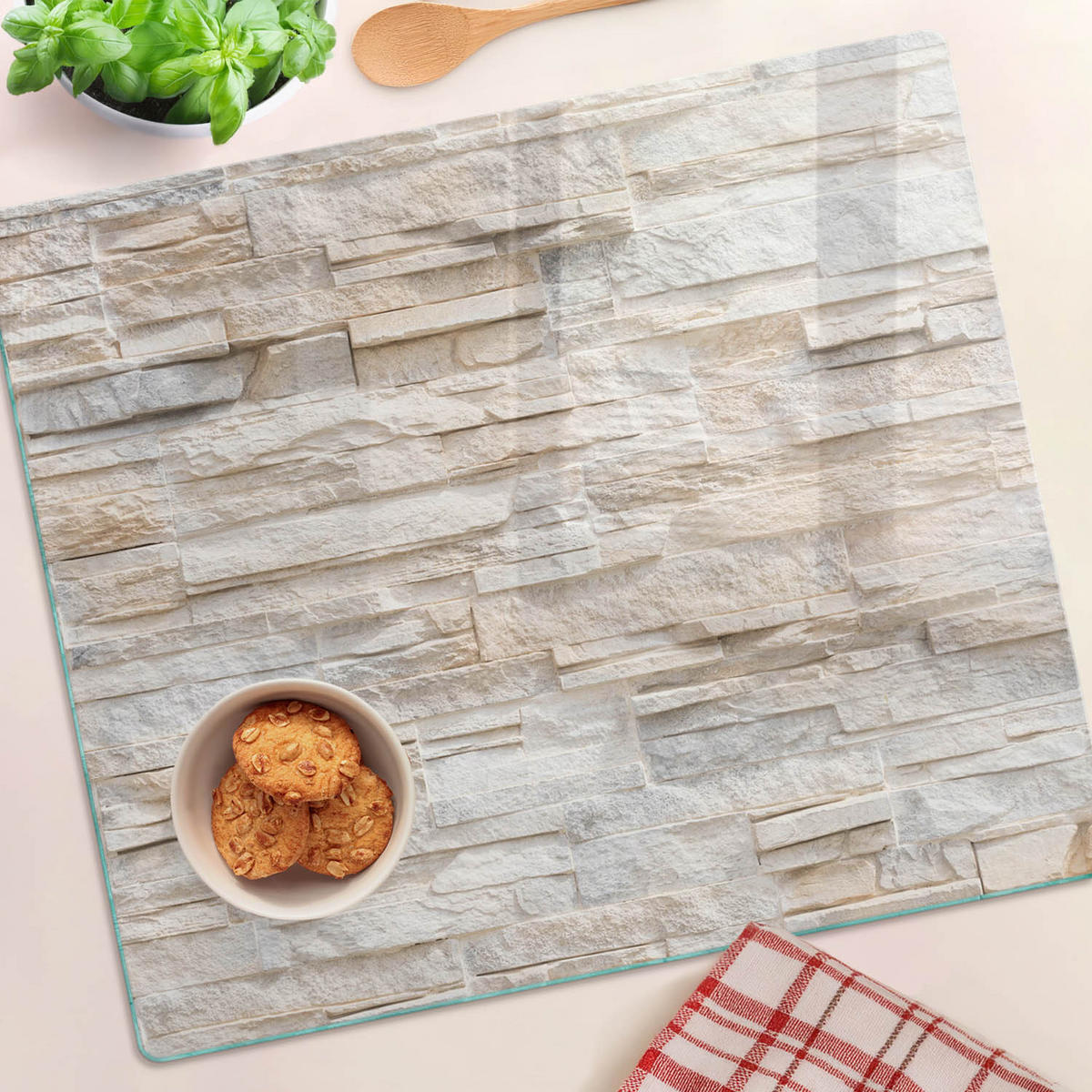 GLASPLATTE 60x52 cm Ziegelmauer - Beige, Glas (60/0.4/52cm) - TULUP