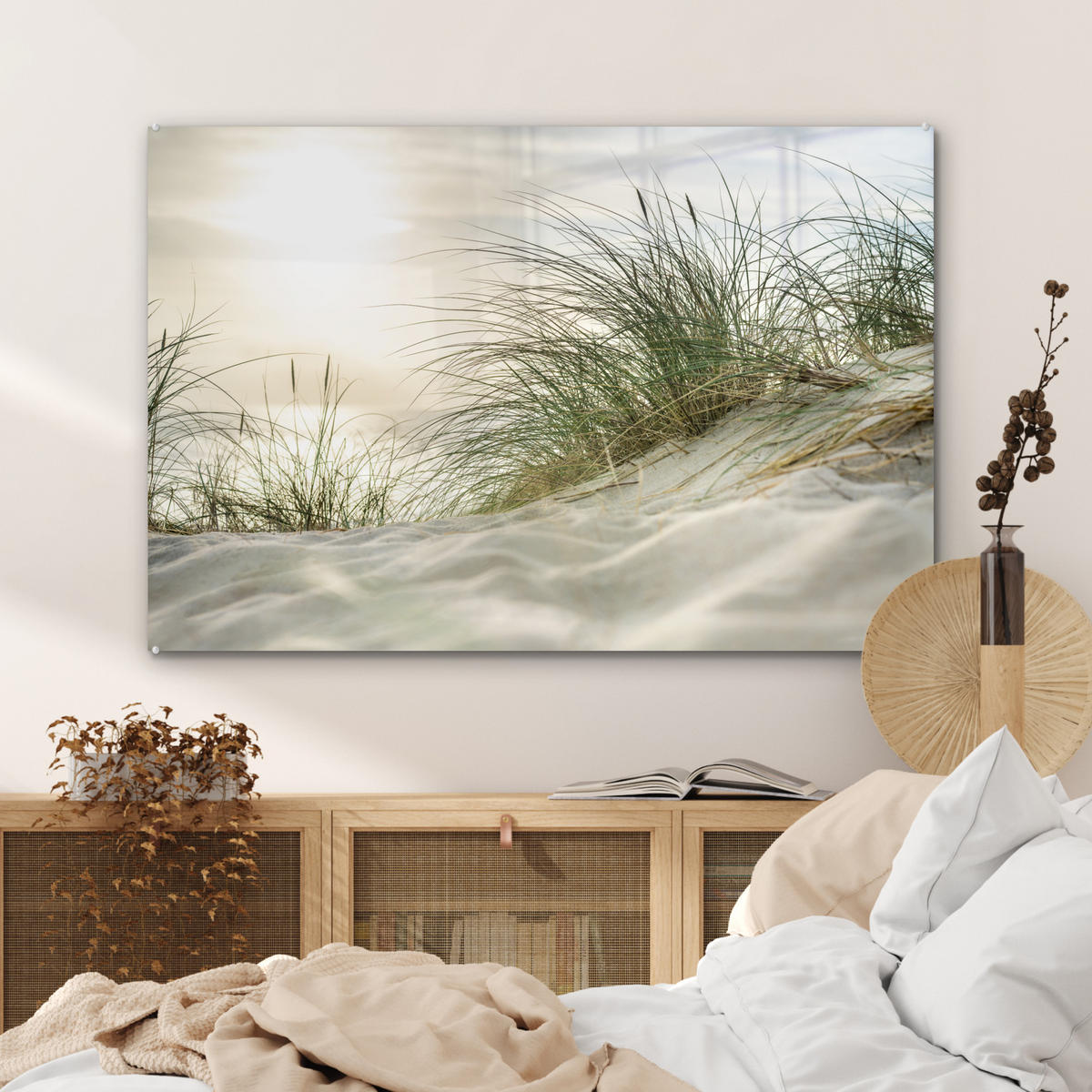 ACRYLGLASBILD Dünen - Strand - Schlewswig-Holstein - Wattenmeer 120x80 cm - Creme, Glas (120/80cm) - MuchoWow
