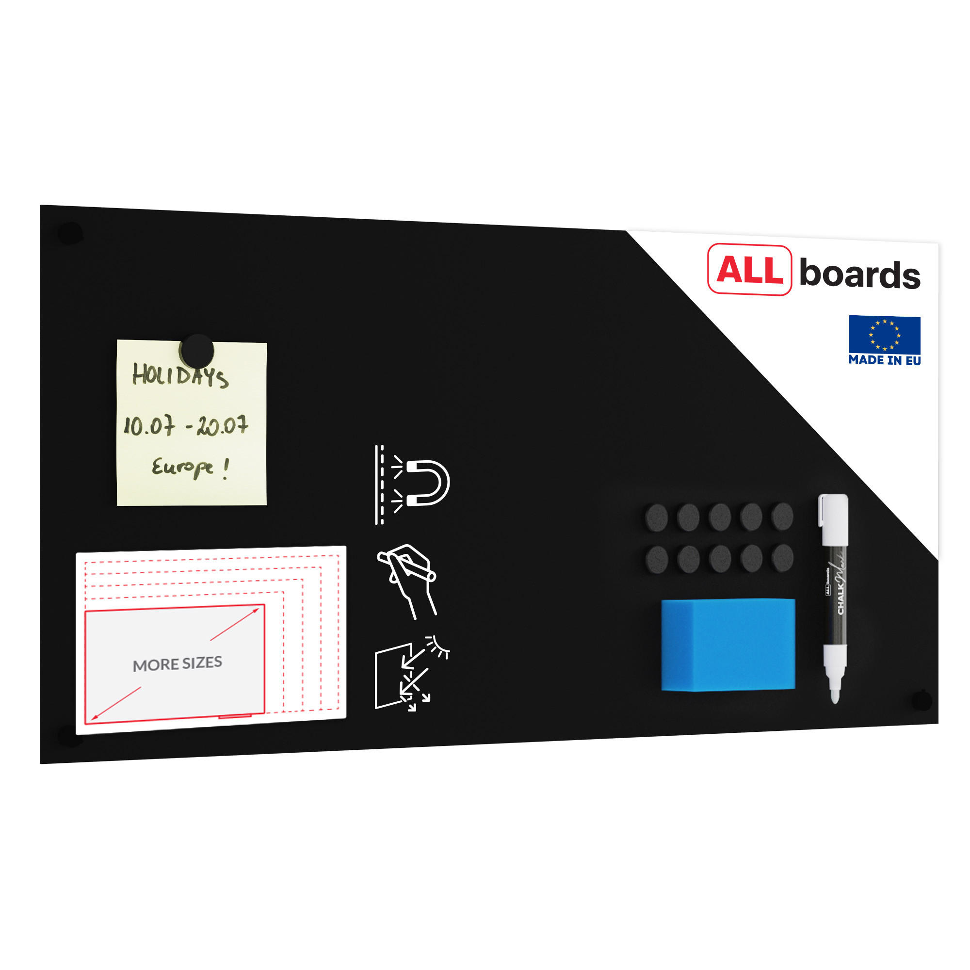 MAGNETPLATTE rahmenloses SLIMboard - Kreideoberfläche - 60x30 cm - Schwarz, Metall (60/30/0.3cm) - ALLboards
